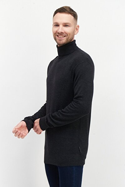 French Connection Men High Neck Long Sleeve Heather Sweater, Dark Grey