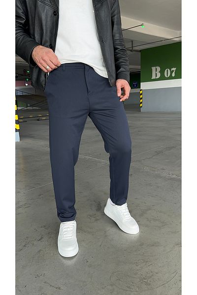 DENIM MAN Men's Navy Blue Color Italian Cut Quality Ankle Length Lycra Fabric Pants