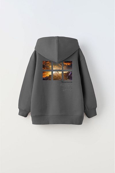 GIA-ART Smoked Hooded Fleece Inside Mountain Printed Unisex Children's Sweatshirt