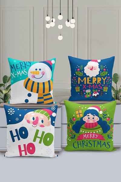 Filamente New Year Christmas Pattern - 4-Piece Throw Pillow Cover Set, Double Sided Digital Printed