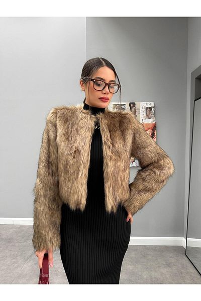 ESRAHELVACI Blană scurtă de culoare dublă fără guler