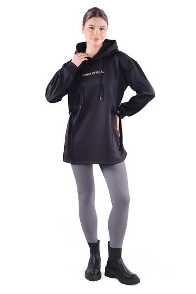 Rays Черна туника с детайли от текстил 9158M