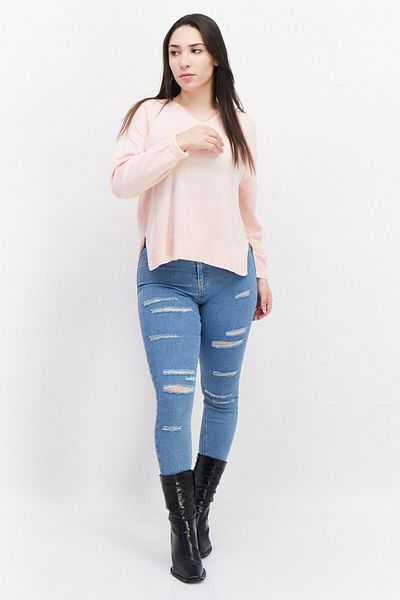 French Connection Women V-neck Long Sleeves Plain Sweater, Pink