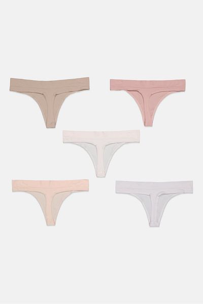 Tahari Women 5 Pack Jacquard Thong Panty, Beige