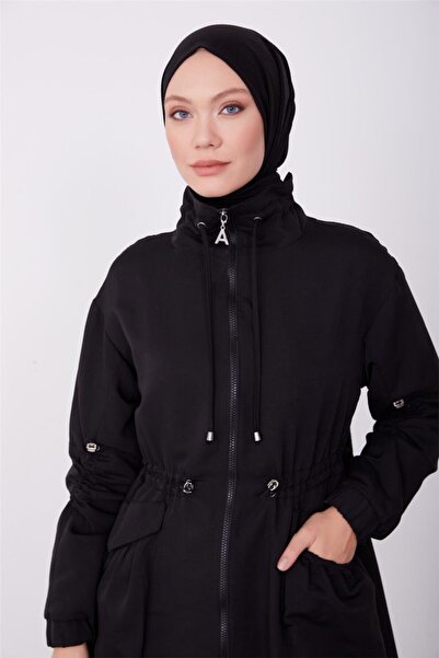 Armine Kolları Ve Beli Tünel Detaylı Pardösü 23k8519 Siyah