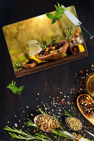 Saban 30X40 cm Olive Look Glass Cutting Board
