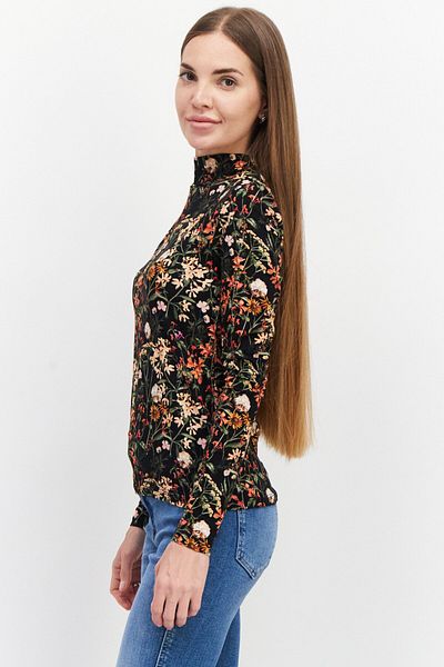 Scotch & Soda Women High Neck Long Sleeves Floral Print Blouse, Black Combo
