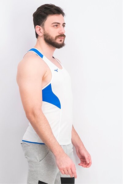 MIZUNO Men Sportswear Fit Brand Logo Top, White and Royal Blue