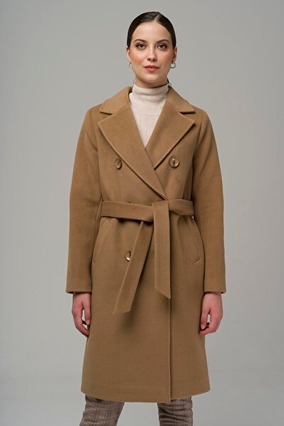 Olcay Pánský dvouřadý kabát s límečkem KAMEL 3934