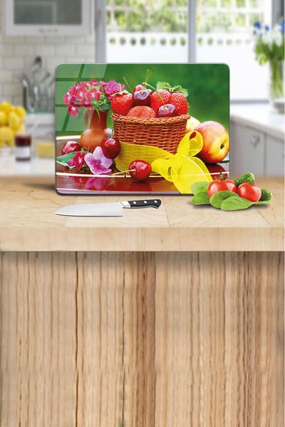 Saban 30X40 cm Fruit Basket Patterned Glass Cutting Board