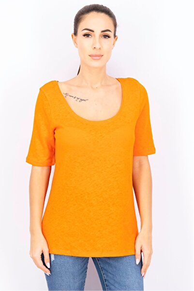 Esprit Women Scoop Neckline Short Sleeve Plain Top, Orange