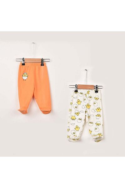 Lolons Chick Printed Baby Girl Single Bottom with Double Booties Orange