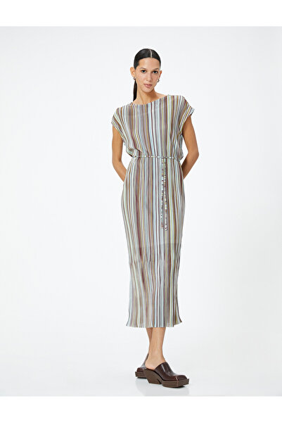 Koton Midi Dress Short Sleeve Crew Neck Slit Detail