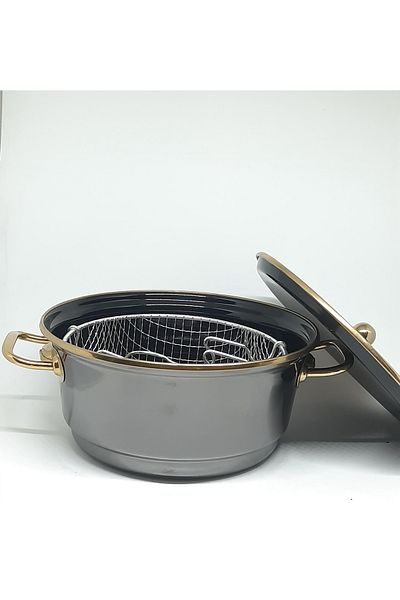 Avşar Enamel House 22 cm Anthracite- Gold Enamel Fry Towel