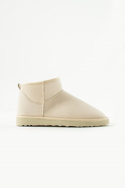 Seniorah Liana Cream Suede Thin Sole Women's Boots with Fur Inside