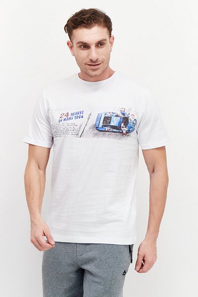 BUGATTI Men Crew Neck Short Sleeve Graphic T Shirt, White Combo