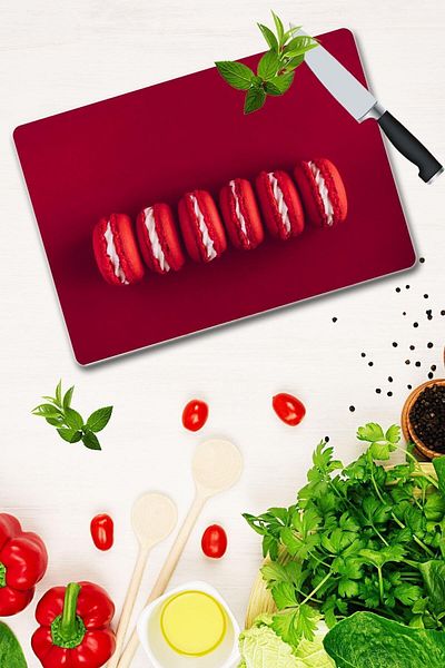 Saban Red Macaron Patterned 30X40 cm Glass Cutting Board