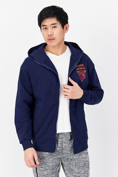 Marvel Men Hooded Graphic Print Long Sleeves Sweatshirt, Navy Blue Combo