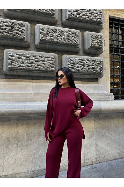Friday Mood Women's Asymmetrical Cut Trousers & Sweater Knitwear Set