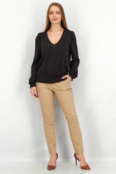 Michael Kors Women V-Neck Long Sleeve Textured Top, Black