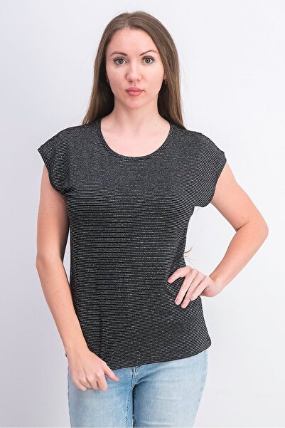 Tchibo بلوزة نسائية مخططة بأكمام قصيرة ورقبة دائرية، باللون الأسود
