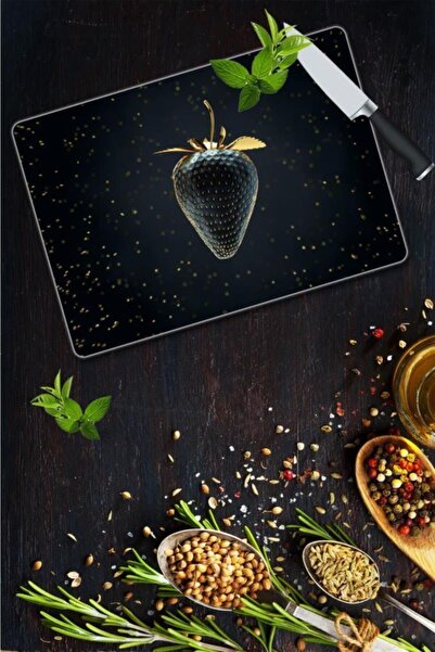 Saban 30x40 Cm Cam Kesme Tahtası Altın Çilek