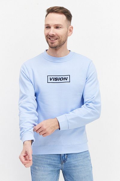Vision Street Wear Men Crew Neck Embroidered Logo Long Sleeves Sweatshirt, Light Blue