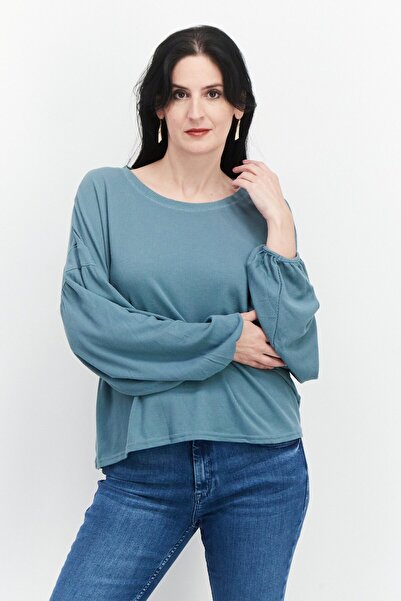 Weatherproof Women Round Neck Long Sleeves Textured Top, Green