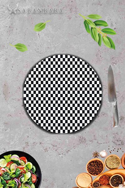 Saban Çap 32 Cm Dama Desenli Cam Kesme Tahtası