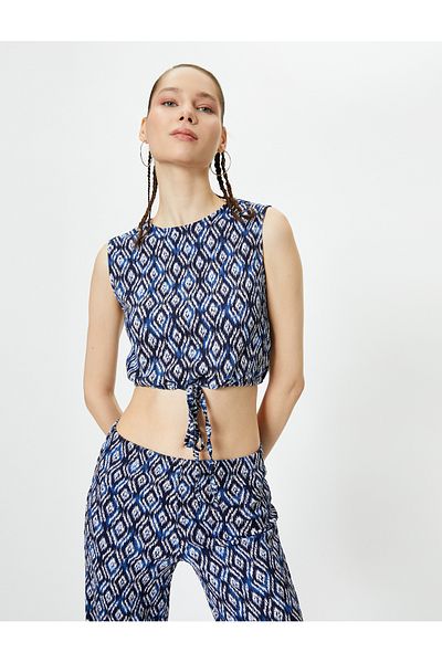 Koton Top fără mâneci crop cu model etnic cu cravată în față