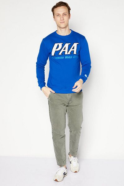 Pan Am Men Crew Neck Long Sleeve Embroidered Logo Sweatshirt, Blue