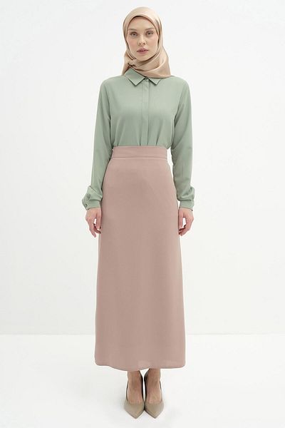 Tuğba Pleat Detailed Pencil Skirt - Beige