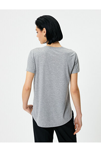 Koton Σλόγκαν εμπριμέ T-Shirt με λαιμόκοψη κοντό μανίκι