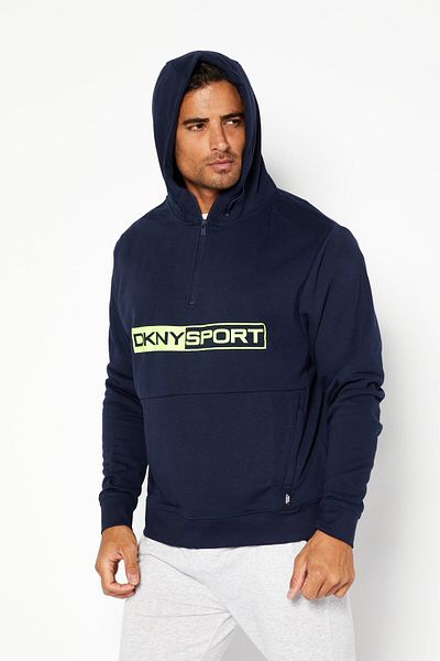 DKNY Sport Men Sportswear Fit Band Logo Outdoor Hoodie, Navy