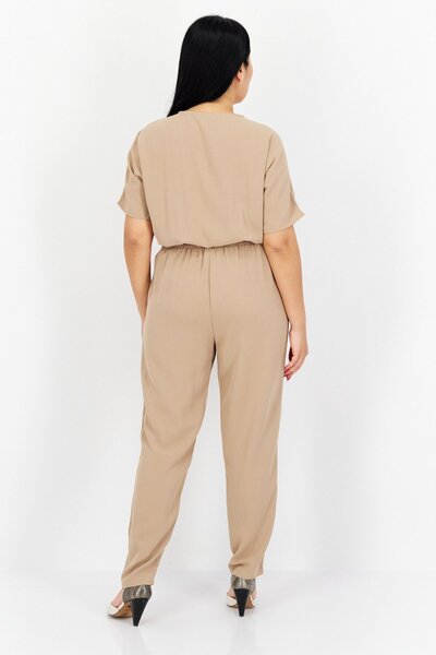 French Connection Women Plain Short Sleeves Jumpsuit, Brown