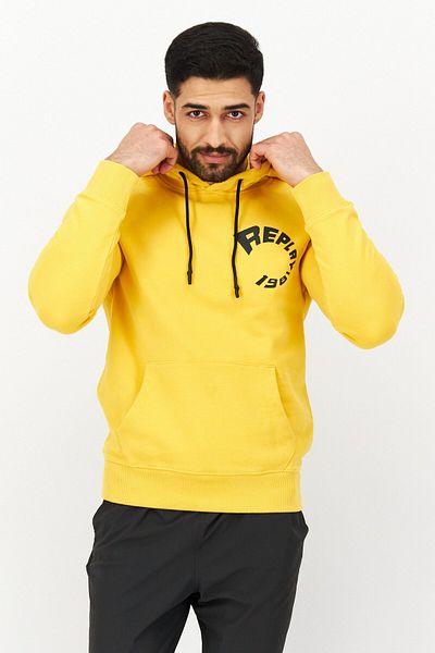 Replay Men Hooded Printed Logo Sweatshirts, Dark Yellow
