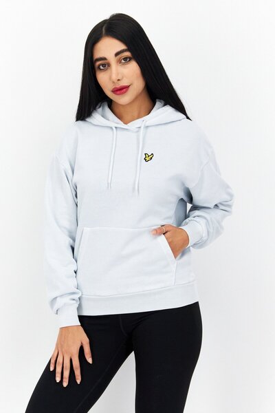 Lyle & Scott هودي نسائي بغطاء للرأس وأكمام طويلة وشعار العلامة التجارية، أزرق...
