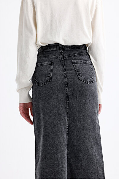 pass&pass 2100-etek Kadın Likralı Önden Yırtmaçlı Jeans Kot Denim Uzun Etek