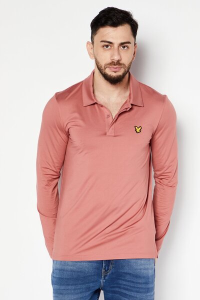 Lyle & Scott قميص بولو رجالي بأكمام طويلة وياقة منسدلة وشعار العلامة التجارية...