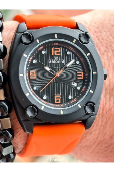 Belonni Brand Orange Color Silicone Cord Calendar Men's Wrist Watch+ Bracelet