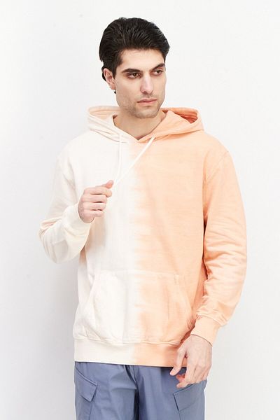 Sovereign Code Men Hooded Long Sleeve Tie Dye Printed Sweatshirt, Pink