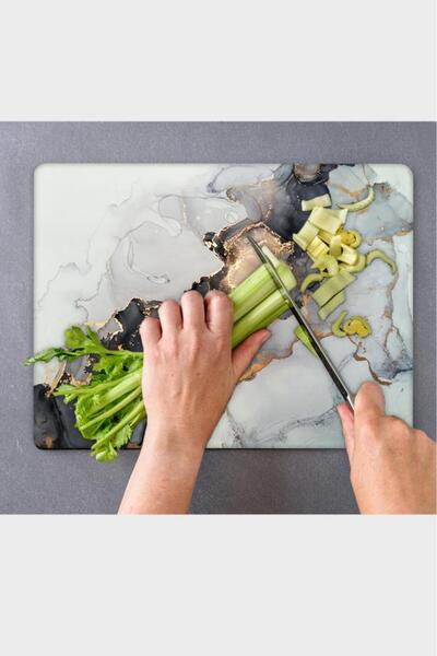 Saban 30X40 cm Glass Cutting Board Black Gilded Marble