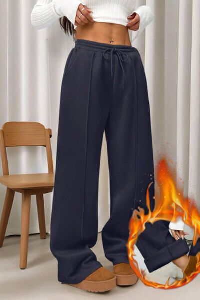 kallima Φούτερ με ριγέ μπλε ναυτικό χειμωνιάτικο χοντρό ράστερ με φλις εσωτερικά ψηλόμεσο φαρδύ πόδι με κρυφή τσέπη