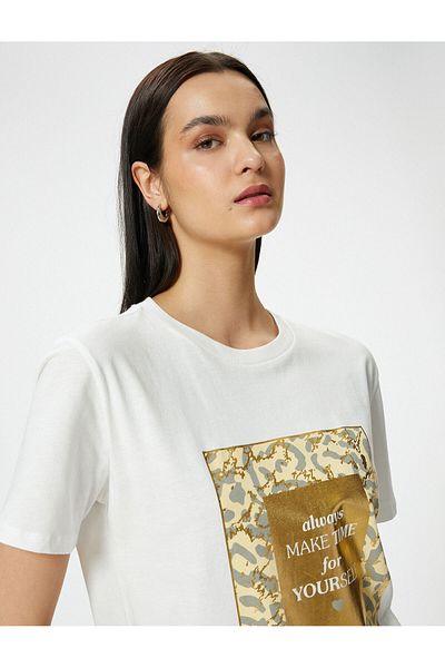 Koton T-Shirt mit Leopardenmuster, kurzärmlig, Rundhalsausschnitt, Baumwolle