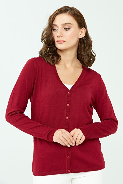 Desen Triko Дамски жилетка с дълъг ръкав и V-образно деколте от ликра, цвят ч...