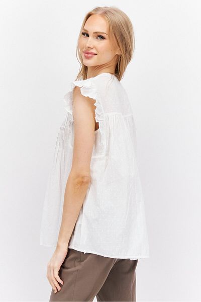 Esprit Women Plunging Neck Flutter Sleeves Embroidered Blouse, White