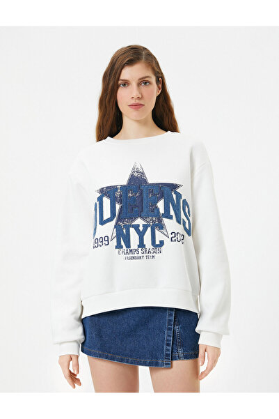 Koton Oversize mikina s hviezdnou potlačou - výstrih, dlhý rukáv