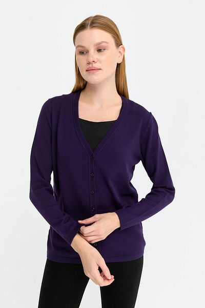Desen Triko Γυναικεία ζακέτα V Neck Lycra - Μακρύ μανίκι, Μωβ