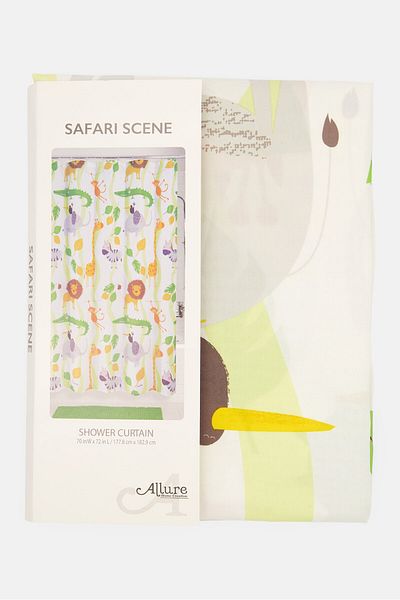 Allure Home Creations Safari Scene Shower Curtain 178 x 183 cm, White Combo