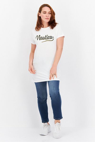 Nautica Women Crew Neck Short Sleeves Graphic Print T-Shirt, White